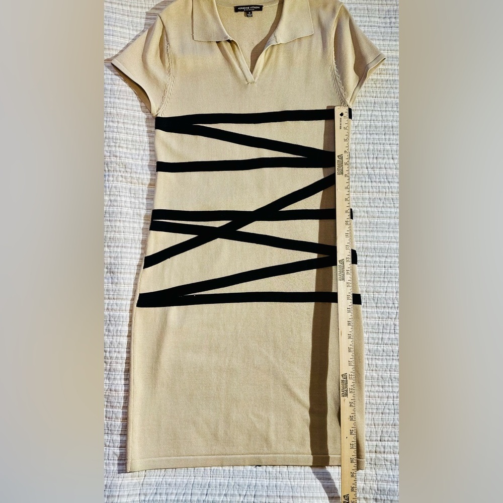 Adrienne Vittadini Beige Dress With Black Horizontal Strips, Size M - Picture 10 of 12